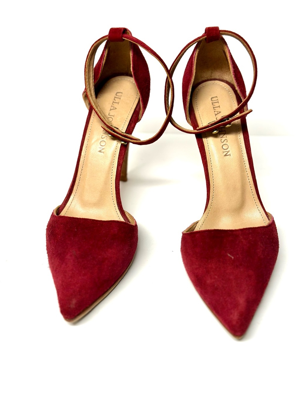 Ulla Johnson Claret red  Suede Pointed-Toe Ankle-Strap Pumps